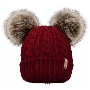 Arctic Paw Pom Pom Beanie Cable Knit Fleece Lined Winter Beanie Women Hat